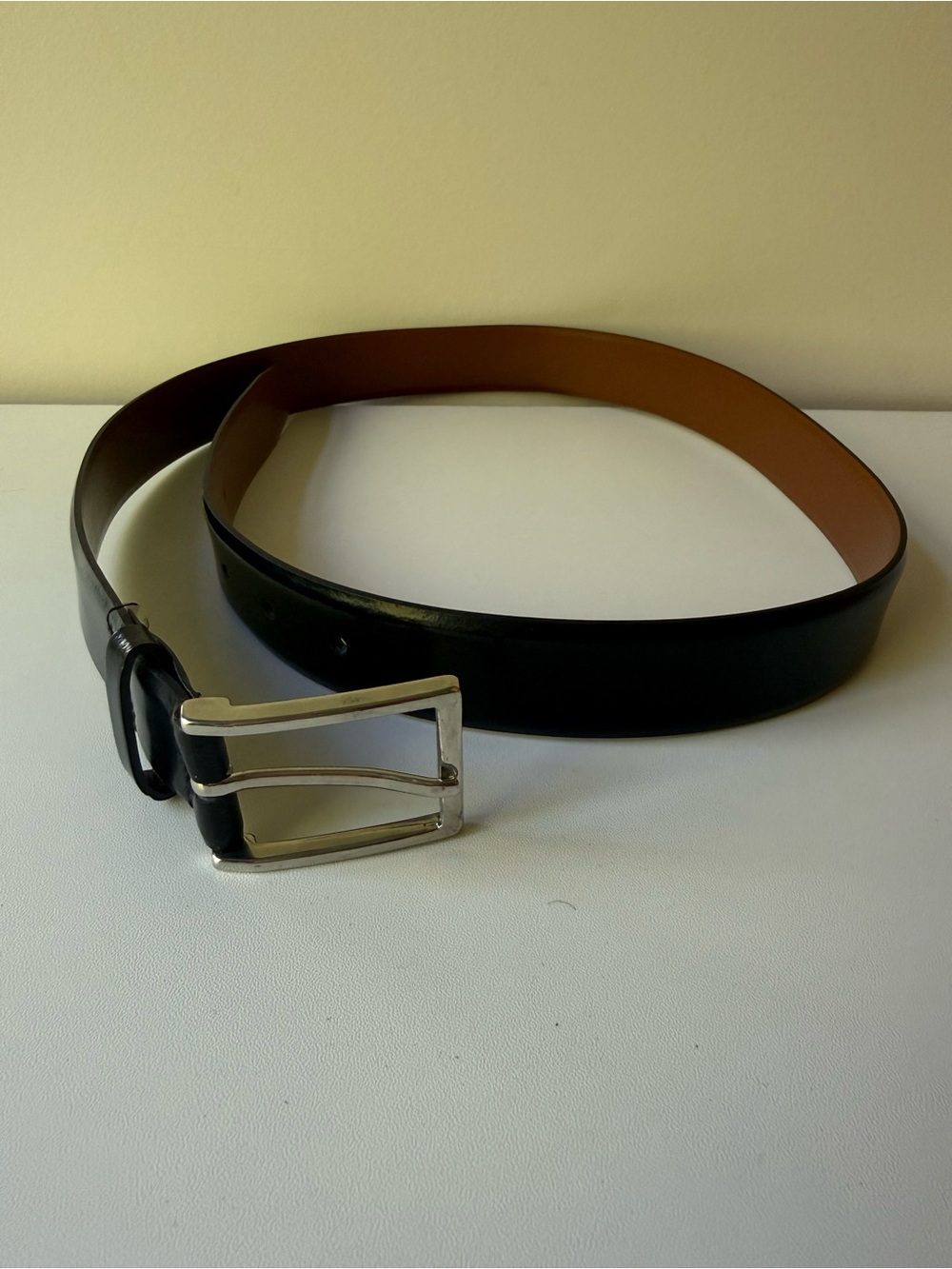 Zara Black Leather Belt with Silver Buckle